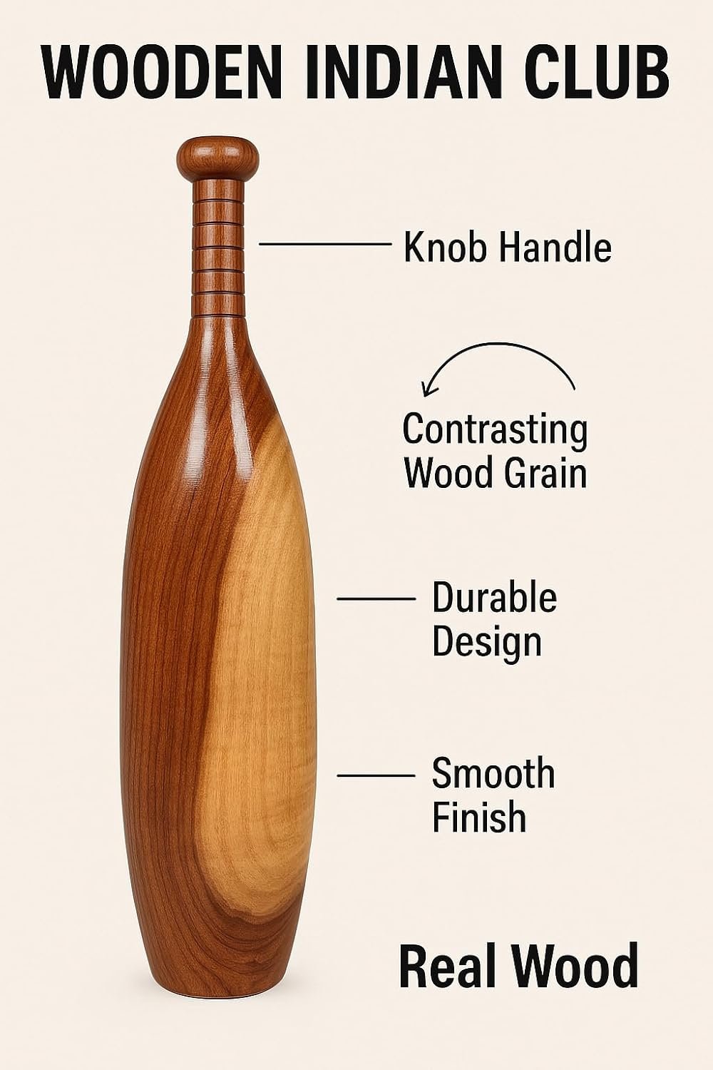 Wooden Oval Mugdar | Handcrafted Indian Workout Tool by Hashco Sports - Image 2