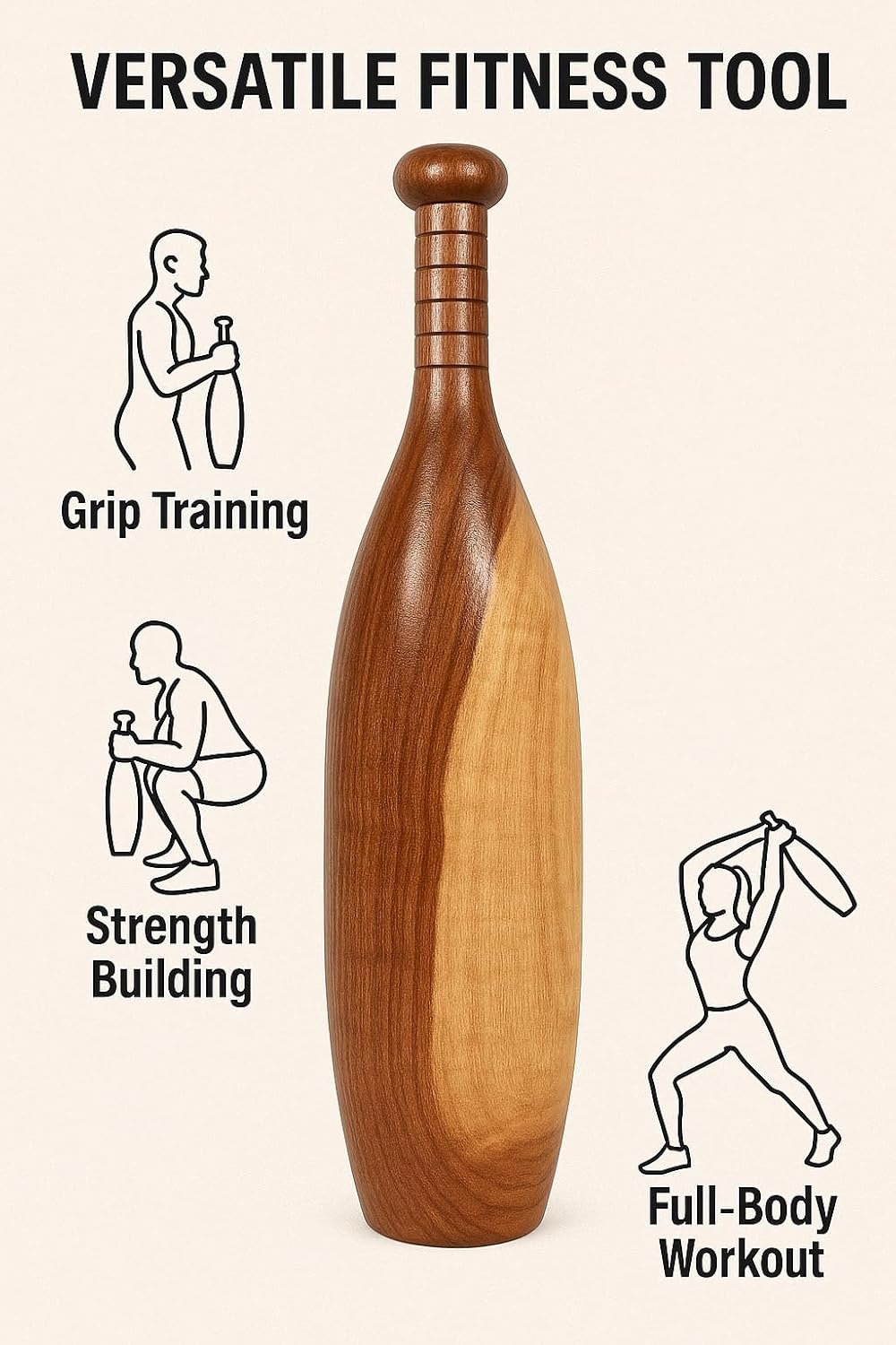 Wooden Oval Mugdar | Handcrafted Indian Workout Tool by Hashco Sports - Image 4