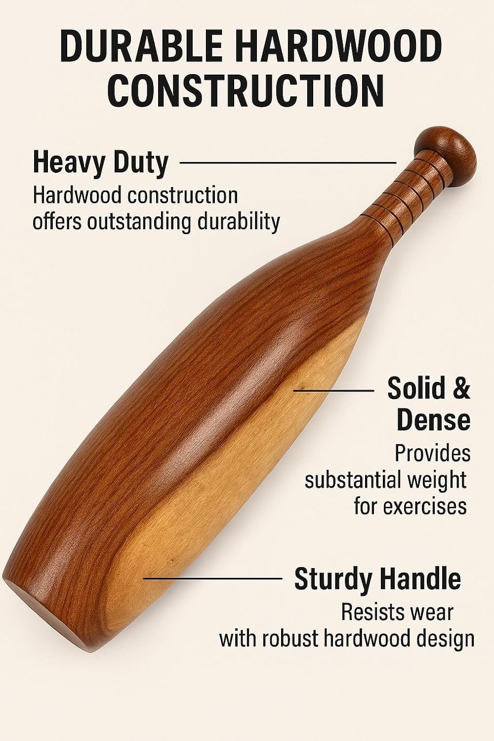 Wooden Oval Mugdar | Handcrafted Indian Workout Tool by Hashco Sports - Image 3